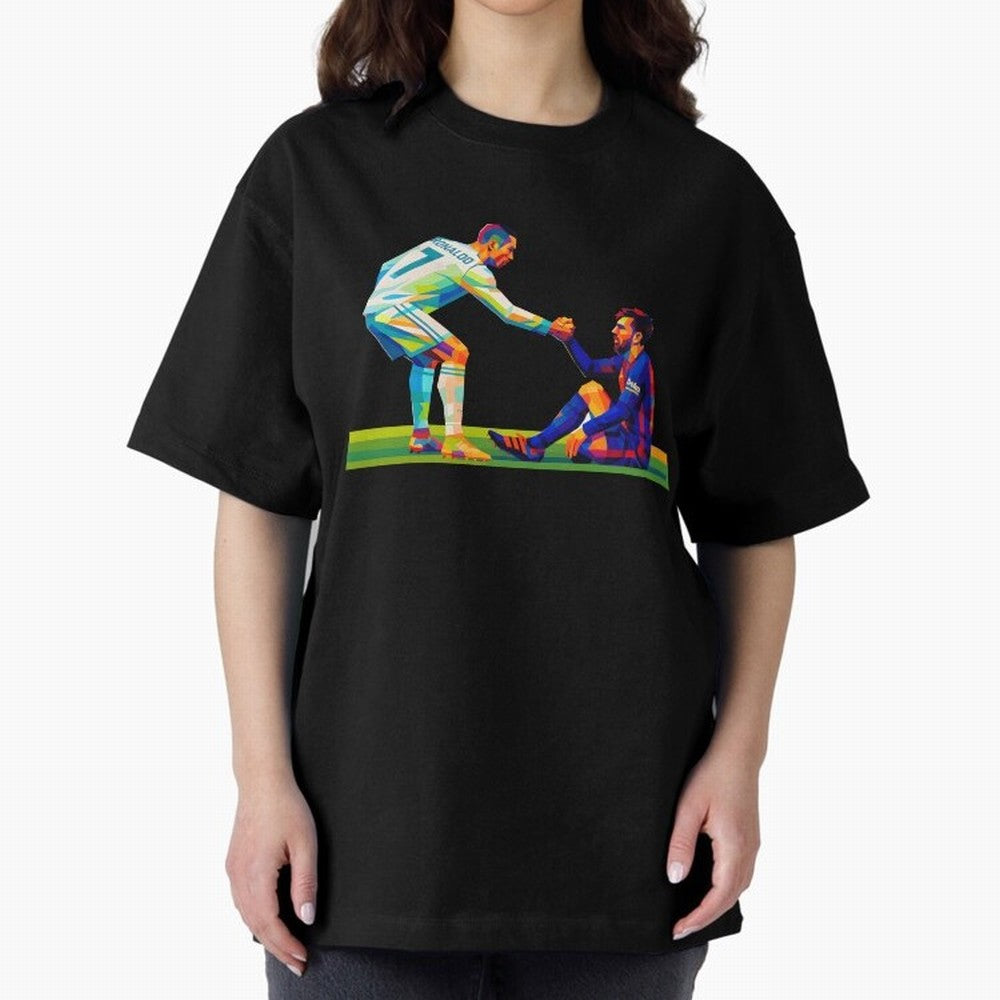 Cristiano Ronaldo & Messi Wpap Art Oversized T-Shirt Celebrate Fan Favorites in Global Football Passion for FIFA World Cup 2026, Featuring Neymar, Haaland and Cristiano Ronaldo, Portugal, Sports Nostalgia, International Competition, Famous Players