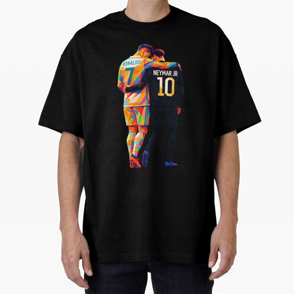 Cristiano Ronaldo & Neymar JR Wpap Art Oversized T-Shirt Carry the Dream of FIFA World Cup 2026 Spirit, Capturing Spain, Messi, Sports Nostalgia, International Competition, Famous Players and Unforgettable Victories; Created for Match Day Parties,