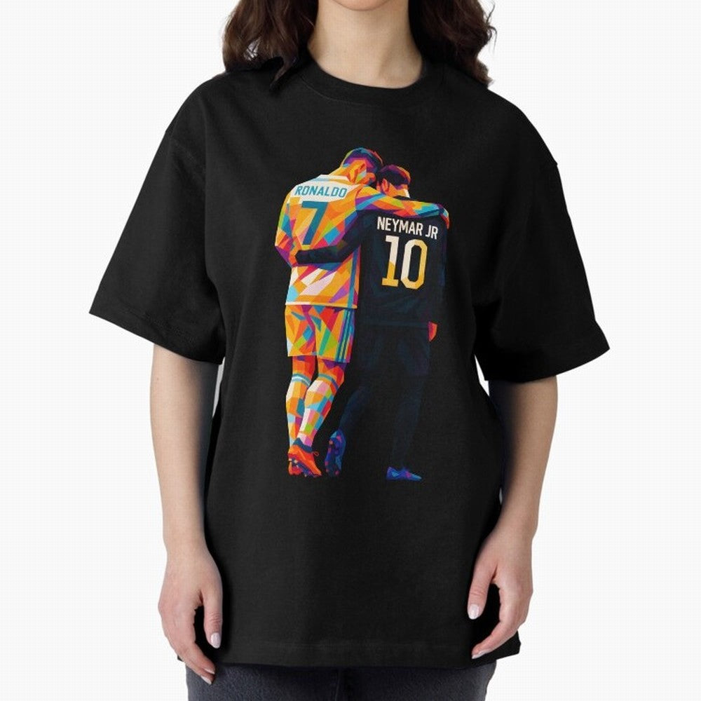 Cristiano Ronaldo & Neymar JR Wpap Art Oversized T-Shirt Carry the Dream of FIFA World Cup 2026 Spirit, Capturing Spain, Messi, Sports Nostalgia, International Competition, Famous Players and Unforgettable Victories; Created for Match Day Parties,