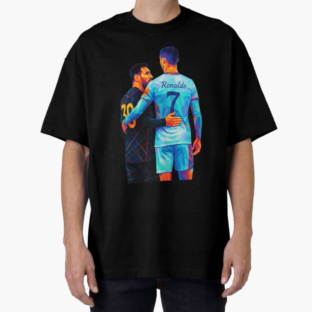 Cristiano Ronaldo & Messi Wpap Art Oversized T-Shirt Wear the Spirit of FIFA World Cup 2026 Driven by Messi and Cristiano Ronaldo, England, France and Netherlands Energy, Football History, Final Match Energy, Crowd Noise and Once in a Lifetime