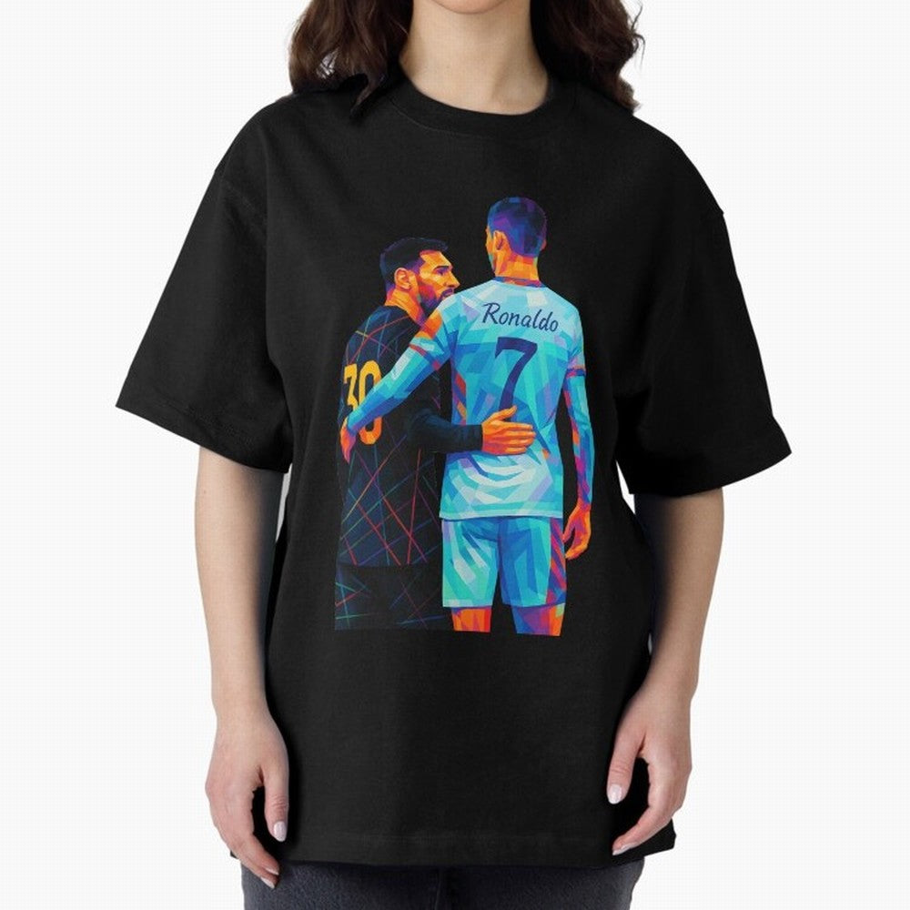 Cristiano Ronaldo & Messi Wpap Art Oversized T-Shirt Wear the Spirit of FIFA World Cup 2026 Driven by Messi and Cristiano Ronaldo, England, France and Netherlands Energy, Football History, Final Match Energy, Crowd Noise and Once in a Lifetime
