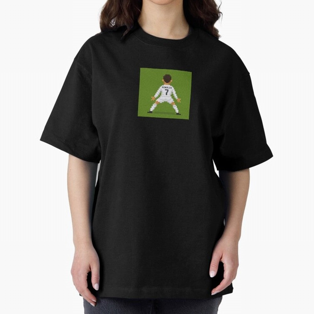 Cristiano Ronaldo Real Madrid Pixel Siuuu Art Oversized T-Shirt Wear the Spirit of FIFA World Cup 2026 Group Stage Spirit, Driven by England, Haaland and Mbappe, Championship Spirit, Famous Goals, Roaring Crowds and International Football Unity;