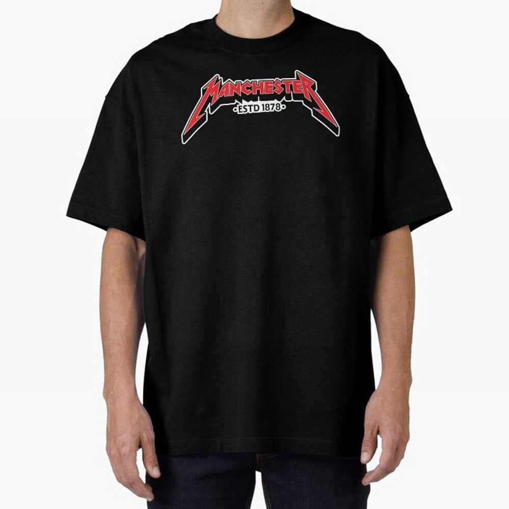 Manchester United Metal Font Oversized T-Shirt Fuel Your Fan Pride for FIFA World Cup 2026 USA Canada Mexico Driven by Messi and Cristiano Ronaldo, France Energy, Goal Celebration Energy, Supporter Heritage, Football Icons and Worldwide Tournament