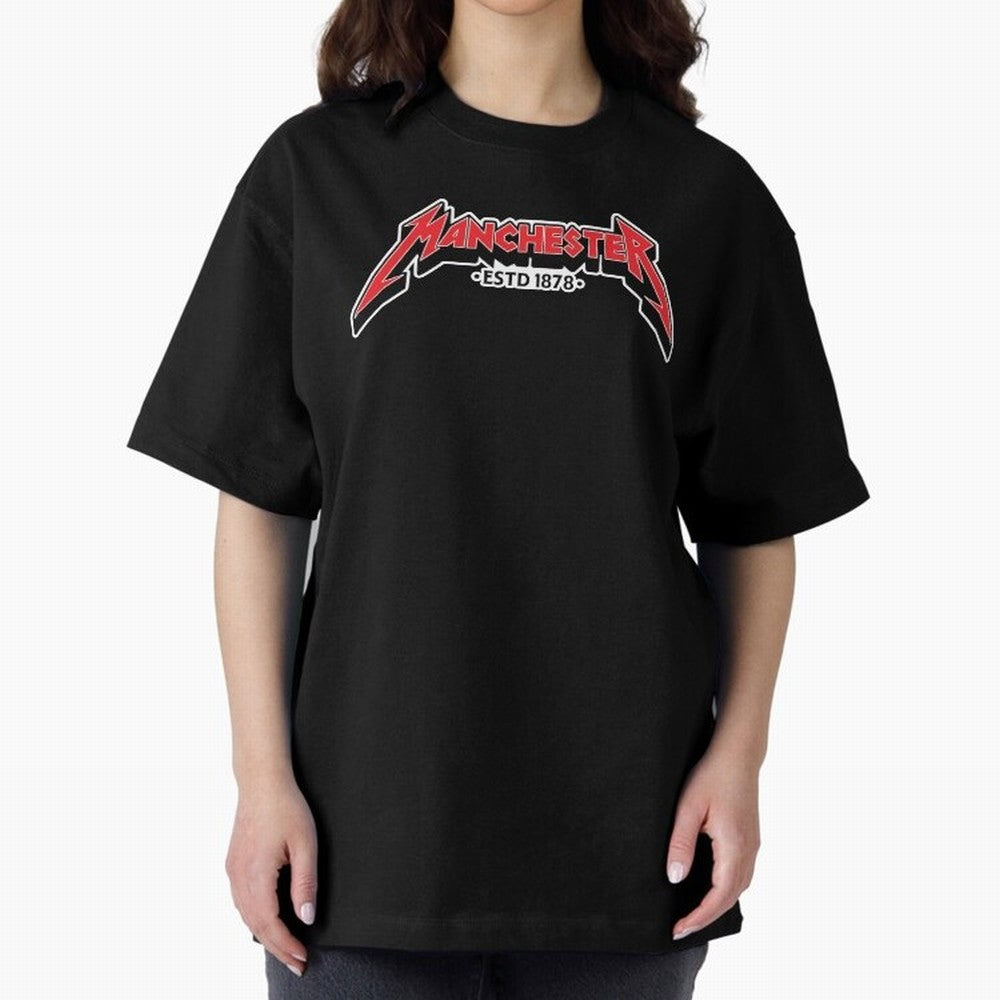 Manchester United Metal Font Oversized T-Shirt Fuel Your Fan Pride for FIFA World Cup 2026 USA Canada Mexico Driven by Messi and Cristiano Ronaldo, France Energy, Goal Celebration Energy, Supporter Heritage, Football Icons and Worldwide Tournament