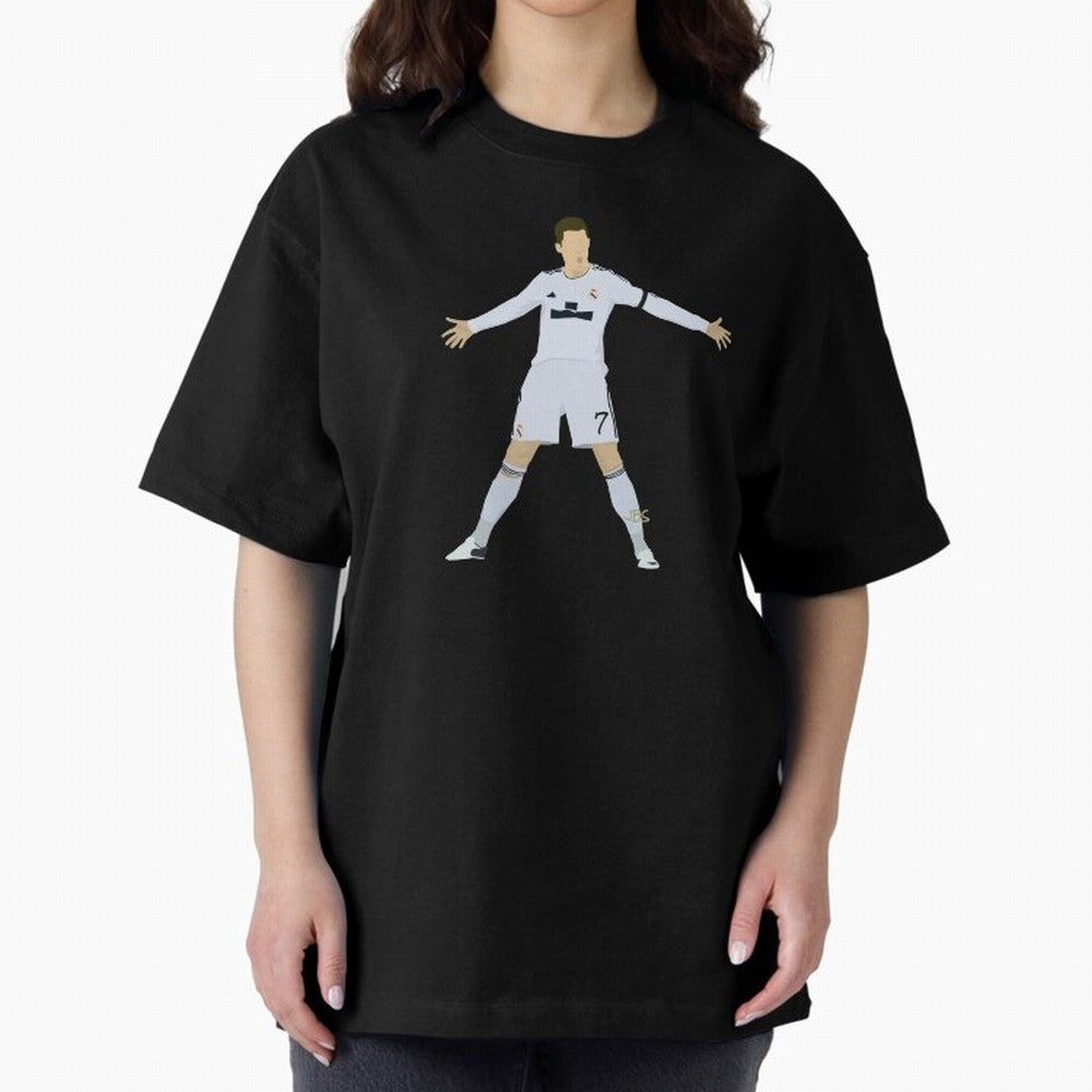 Cristiano Ronaldo celebrates at Real Madrid Oversized T-Shirt Support FIFA World Cup 2026 Spirit, Connected to France and Portugal, Neymar, Haaland and Cristiano Ronaldo, Soccer Culture, Superstar Moments, National Team Dreams and Competitive Fire;