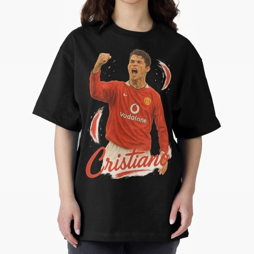 Young Cristiano Ronaldo Man United Art ¨C Rising Soccer Legend Tribute	 Oversized T-Shirt Support Your Favorite Stars during FIFA World Cup 2026 Group Stage for Fans of CR7 and Portugal, Spain and Germany, Bringing Supporter Pride, Iconic