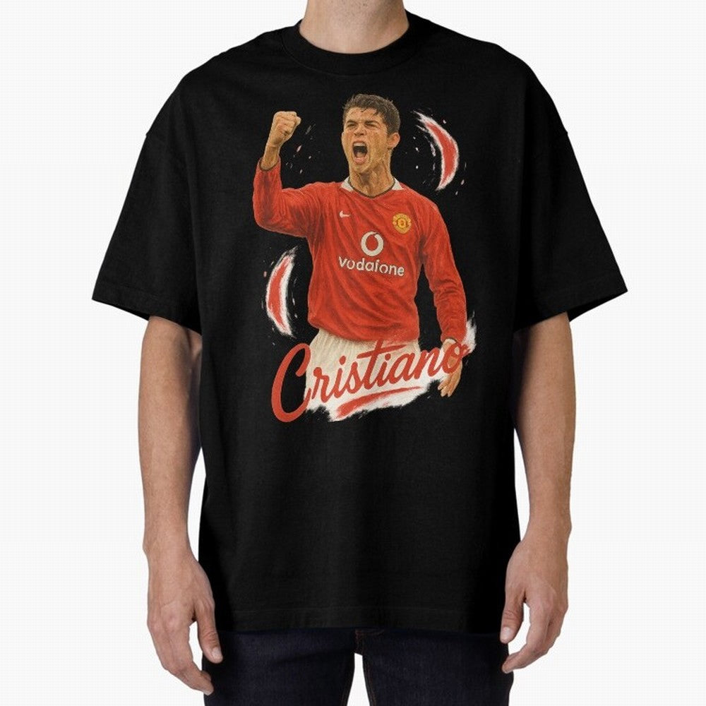Young Cristiano Ronaldo Man United Art ¨C Rising Soccer Legend Tribute	 Oversized T-Shirt Support Your Favorite Stars during FIFA World Cup 2026 Group Stage for Fans of CR7 and Portugal, Spain and Germany, Bringing Supporter Pride, Iconic