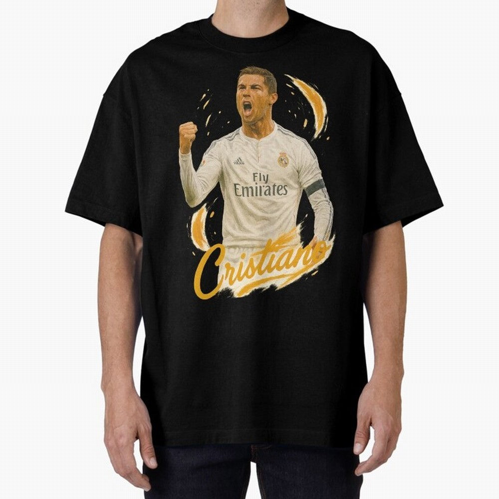 Cristiano Ronaldo Madrid Art - Iconic Soccer Legend Tribute Oversized T-Shirt Bring International Match Energy to FIFA World Cup 2026 for Fans of CR7 and Argentina, Bringing Vintage Soccer Flavor, Modern Football Stars, National Flags and Final