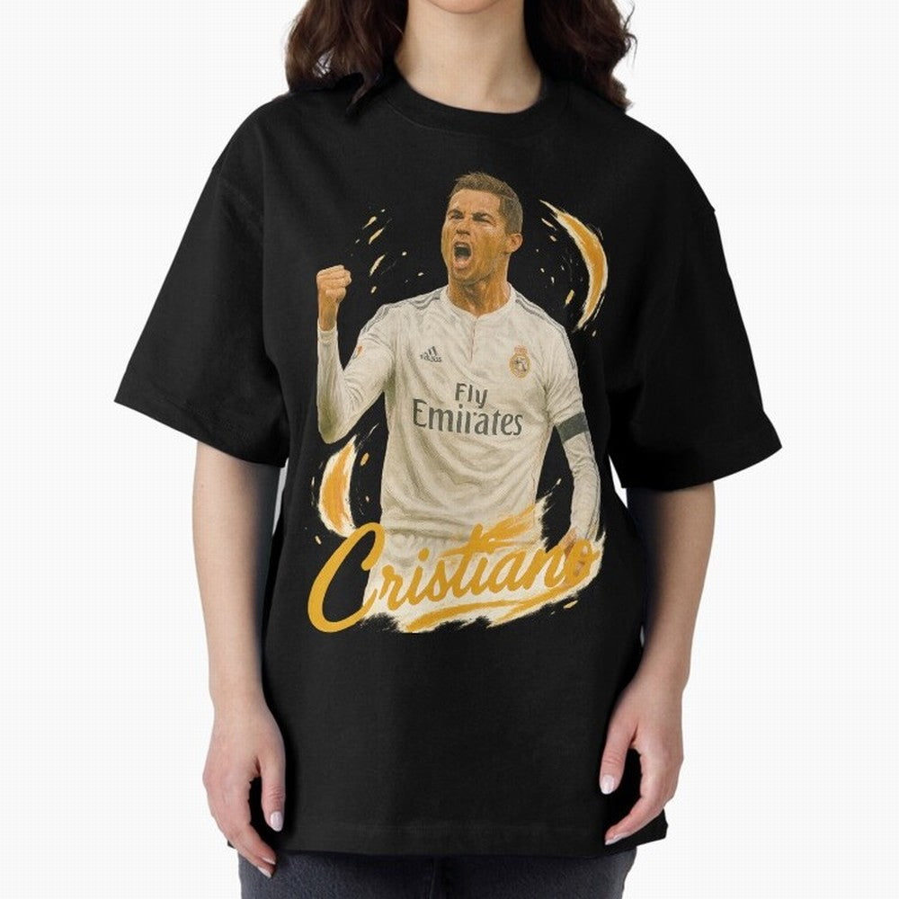 Cristiano Ronaldo Madrid Art - Iconic Soccer Legend Tribute Oversized T-Shirt Bring International Match Energy to FIFA World Cup 2026 for Fans of CR7 and Argentina, Bringing Vintage Soccer Flavor, Modern Football Stars, National Flags and Final
