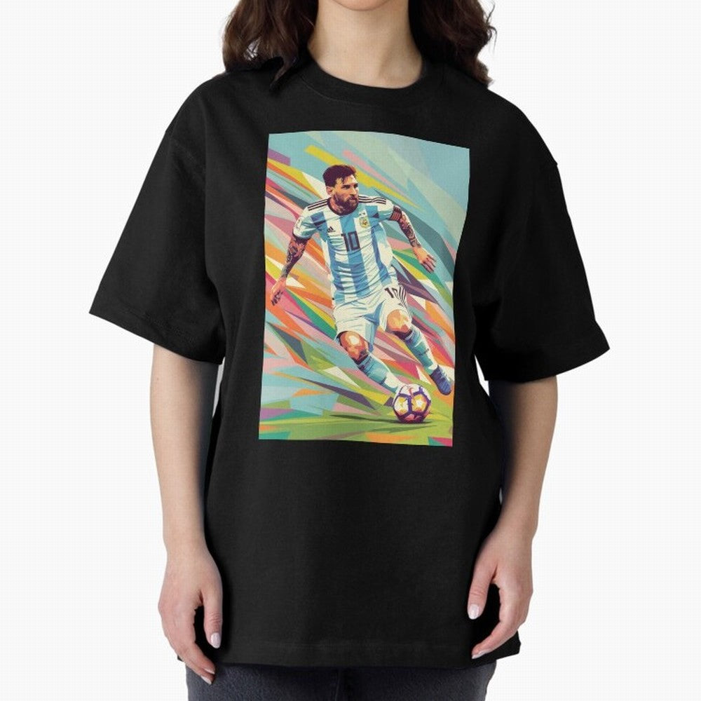 Messi in action Graphic poster design Oversized T-Shirt Make Every Kick Count in the FIFA World Cup 2026 USA Canada Mexico Journey through Messi Highlights, England, France and Netherlands Pride, Global Supporter Spirit, Legendary Goals, National