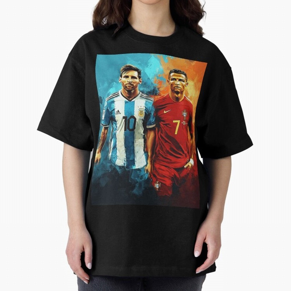 Lionel Messi and Cristiano Ronaldo Oversized T-Shirt Bring Global Tournament Vibes to the FIFA World Cup 2026 Journey through Neymar, Haaland and Cristiano Ronaldo Highlights, Netherlands Pride, Retro Football Energy, Iconic Rivalries, Trophy Chase