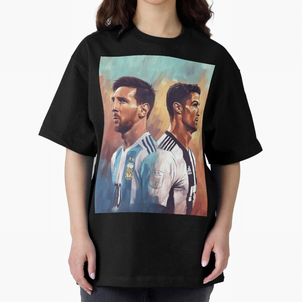 Lionel Messi and Cristiano Ronaldo Oversized T-Shirt Celebrate Rivalries and Pride in FIFA World Cup 2026 USA Canada Mexico for Fans of CR7 and Messi and Netherlands, Bringing Global Supporter Spirit, Legendary Goals, National Colors and Tournament