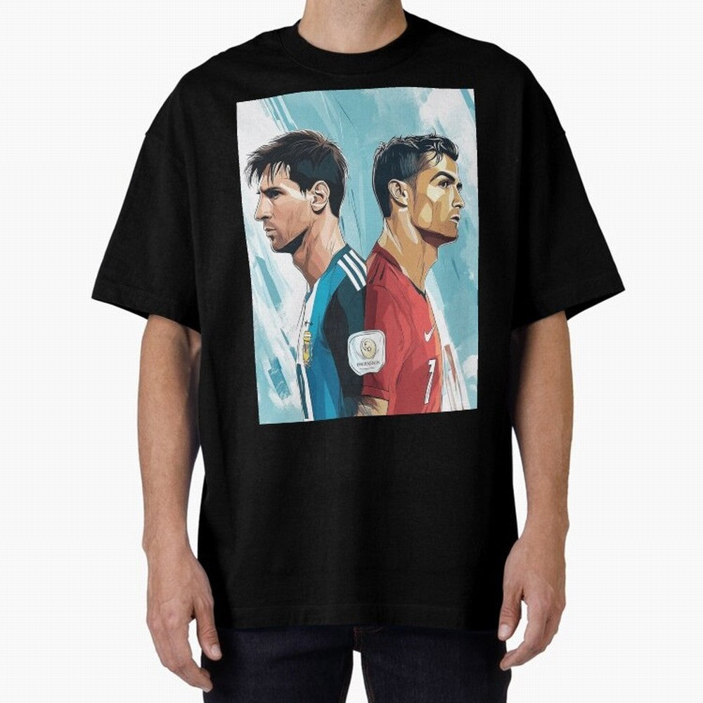 Lionel Messi and Cristiano Ronaldo Oversized T-Shirt Feel Match Day Hype around FIFA World Cup 2026 Group Stage, Haaland, Portugal, Spain and Germany, Match Day Excitement, Supporter Culture, Golden Goals and Global Football Passion; Made for