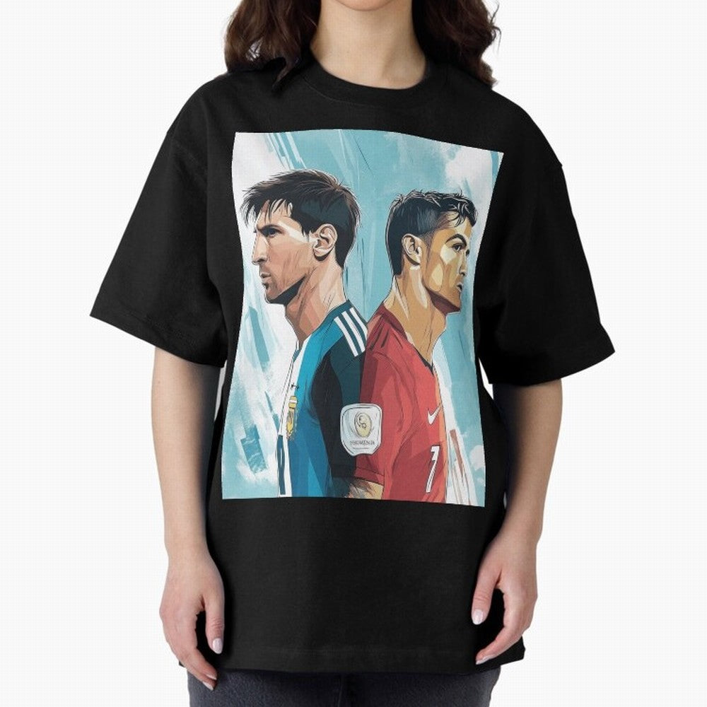 Lionel Messi and Cristiano Ronaldo Oversized T-Shirt Feel Match Day Hype around FIFA World Cup 2026 Group Stage, Haaland, Portugal, Spain and Germany, Match Day Excitement, Supporter Culture, Golden Goals and Global Football Passion; Made for