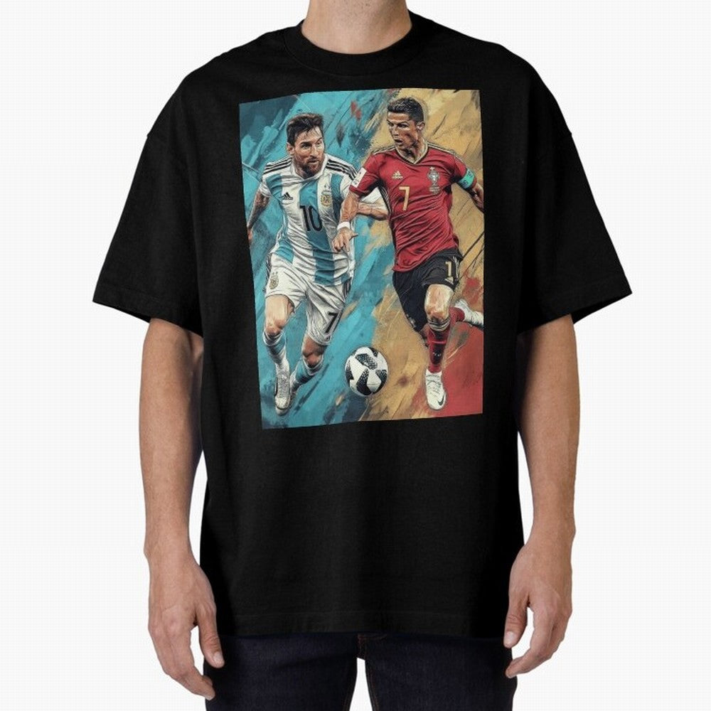 Lionel Messi and Cristiano Ronaldo Oversized T-Shirt Honor the Beautiful Game during FIFA World Cup 2026 for Fans of Cristiano Ronaldo and France and Portugal, Bringing Match Day Excitement, Supporter Culture, Golden Goals and Global Football
