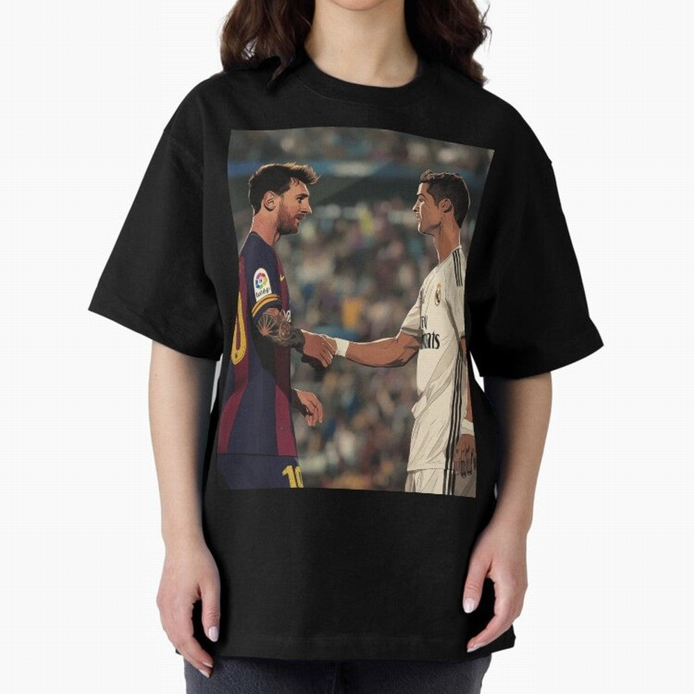 Lionel Messi and Cristiano Ronaldo Oversized T-Shirt Celebrate Supporters United by FIFA World Cup 2026 Group Stage Filled with CR7 and Messi, Spain and Netherlands Energy, Football Festival Excitement, Trophy Ambitions, Country Rivalries and Star