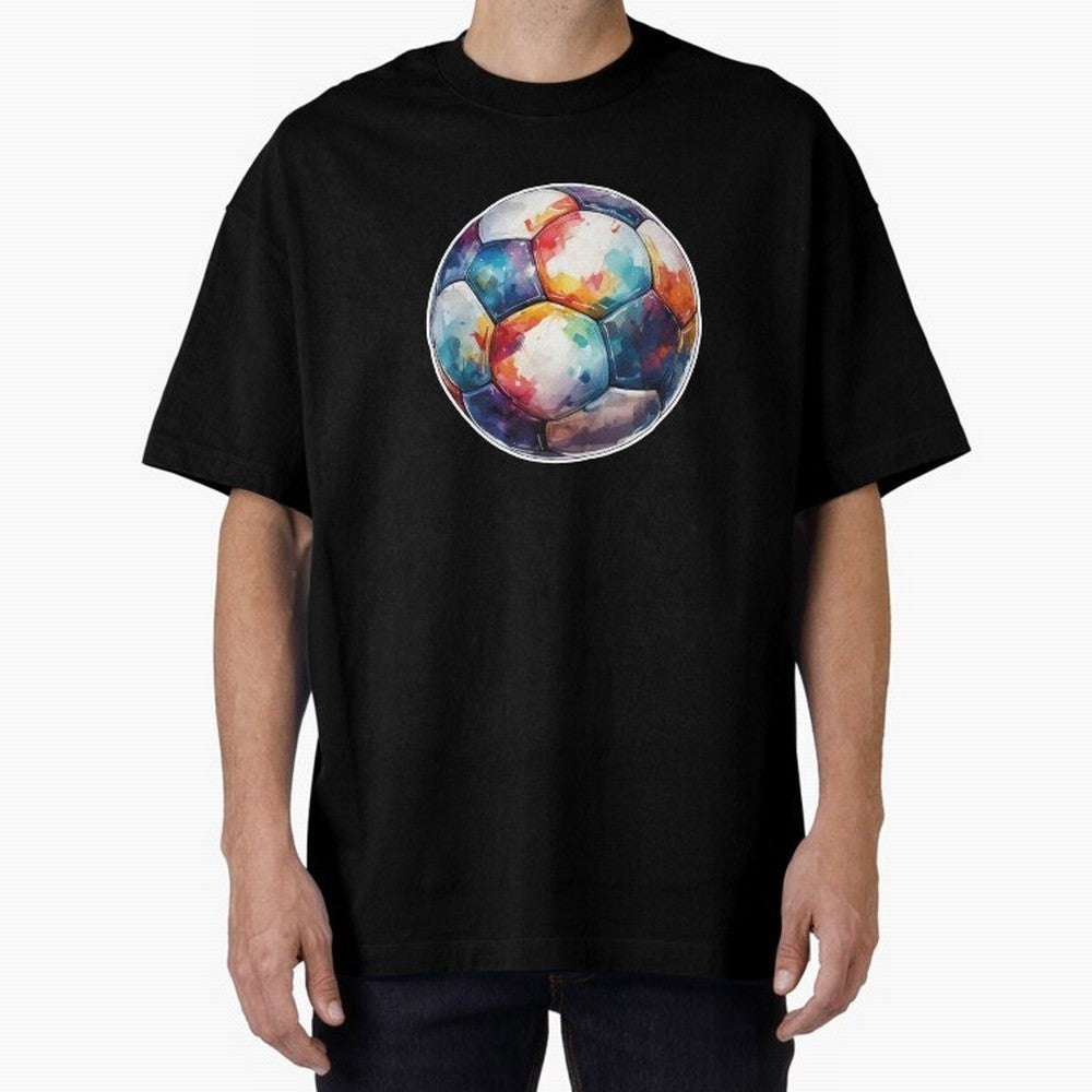 Football Soccer Ball Watercolor Illustration Drawing (Gray Blue BG) Oversized T-Shirt Show Love for Legendary Goals in FIFA World Cup 2026 USA Canada Mexico for Fans of Cristiano Ronaldo, Haaland and CR7 and Brazil, Portugal and Argentina, Bringing