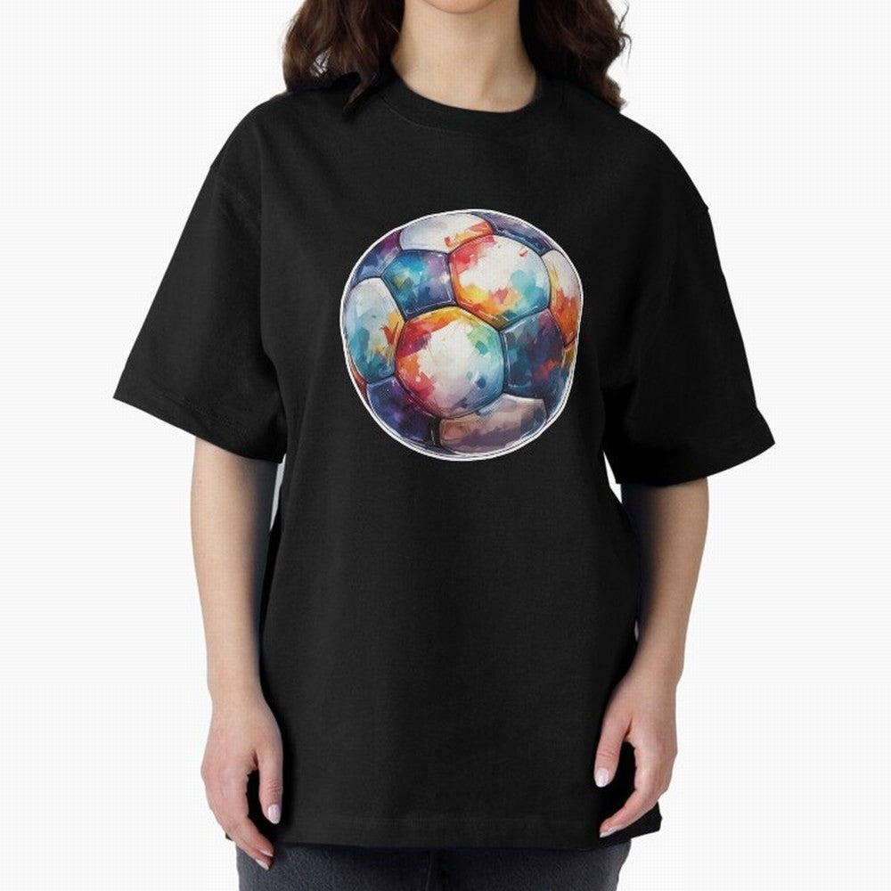 Football Soccer Ball Watercolor Illustration Drawing (Gray Blue BG) Oversized T-Shirt Show Love for Legendary Goals in FIFA World Cup 2026 USA Canada Mexico for Fans of Cristiano Ronaldo, Haaland and CR7 and Brazil, Portugal and Argentina, Bringing