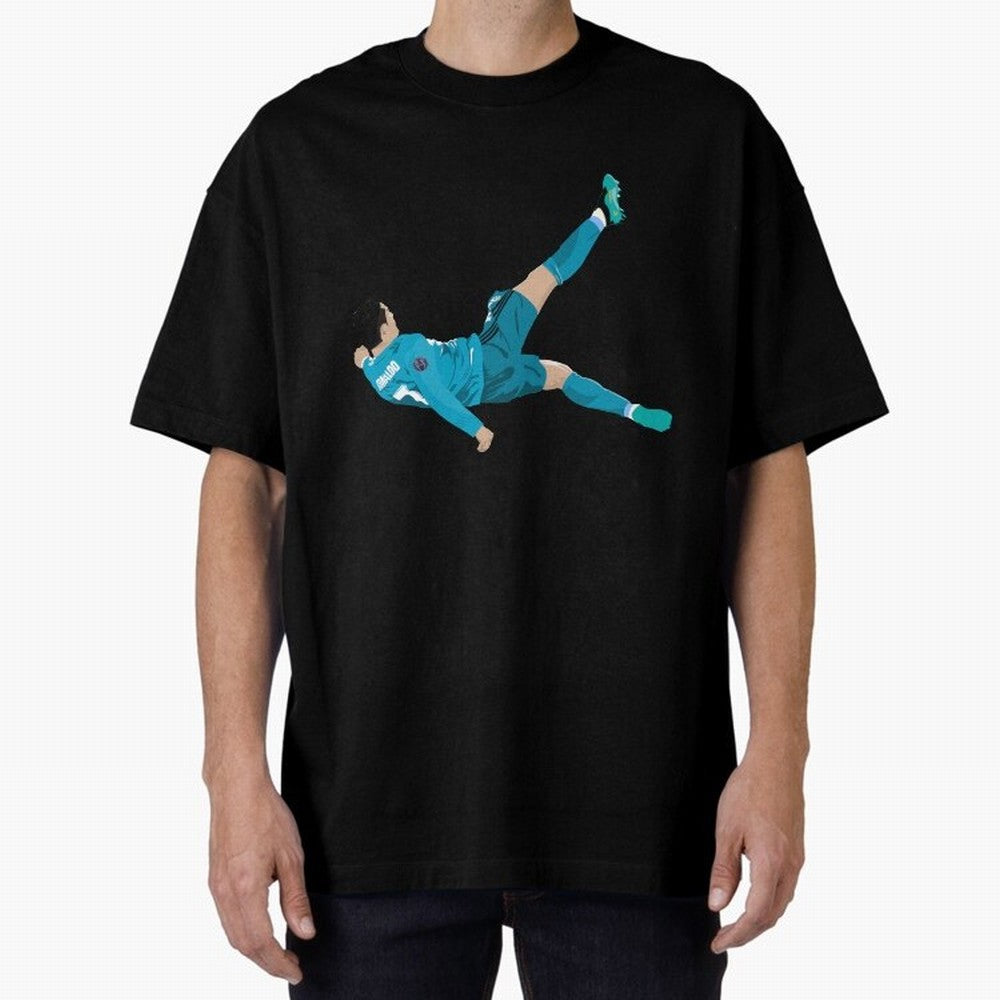 Cristiano Ronaldo Bicycle Kick Oversized T-Shirt Bring Global Tournament Vibes to FIFA World Cup 2026 for Fans of CR7 and Spain, Bringing Goal Celebration Energy, Supporter Heritage, Football Icons and Worldwide Tournament Joy; Perfect for People