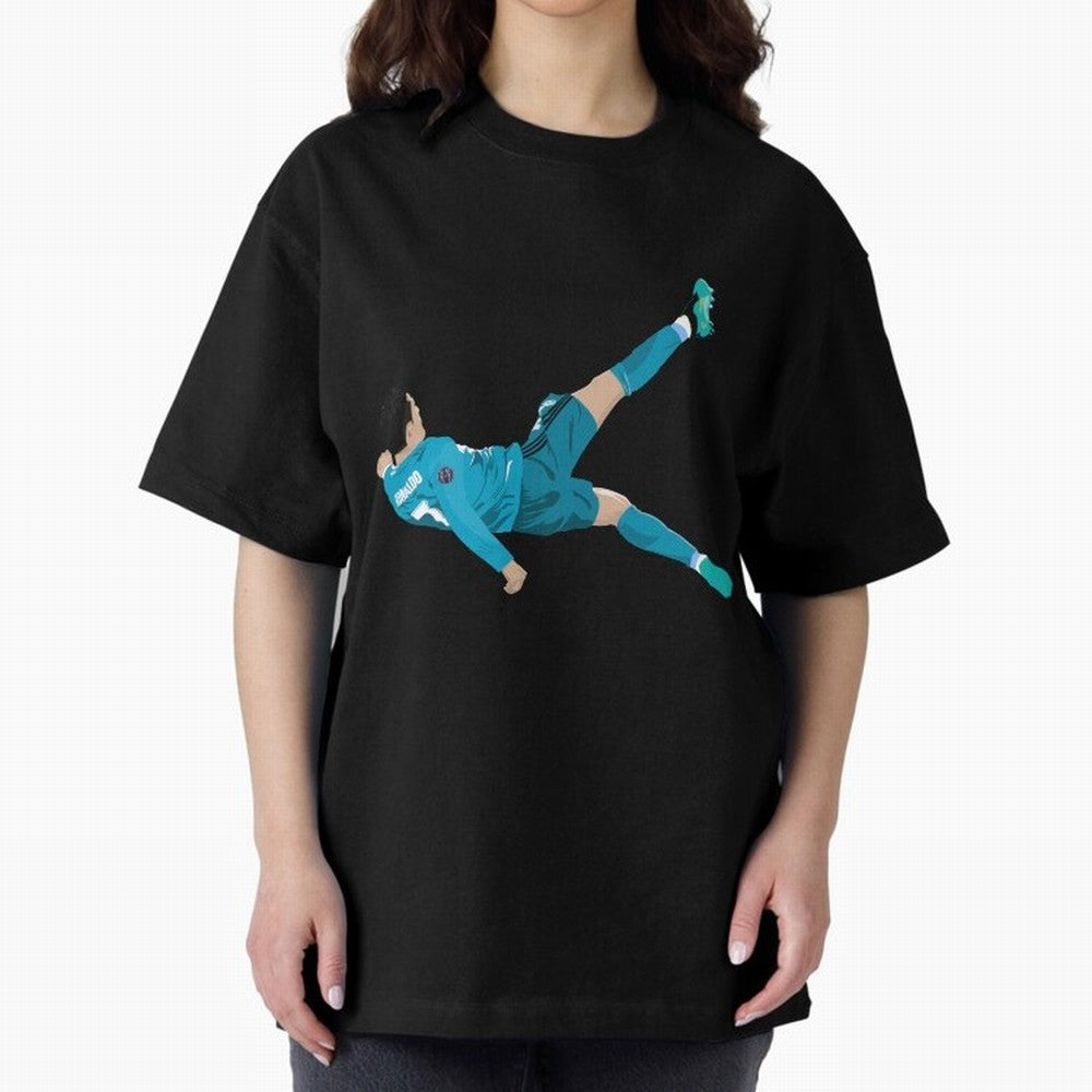 Cristiano Ronaldo Bicycle Kick Oversized T-Shirt Bring Global Tournament Vibes to FIFA World Cup 2026 for Fans of CR7 and Spain, Bringing Goal Celebration Energy, Supporter Heritage, Football Icons and Worldwide Tournament Joy; Perfect for People