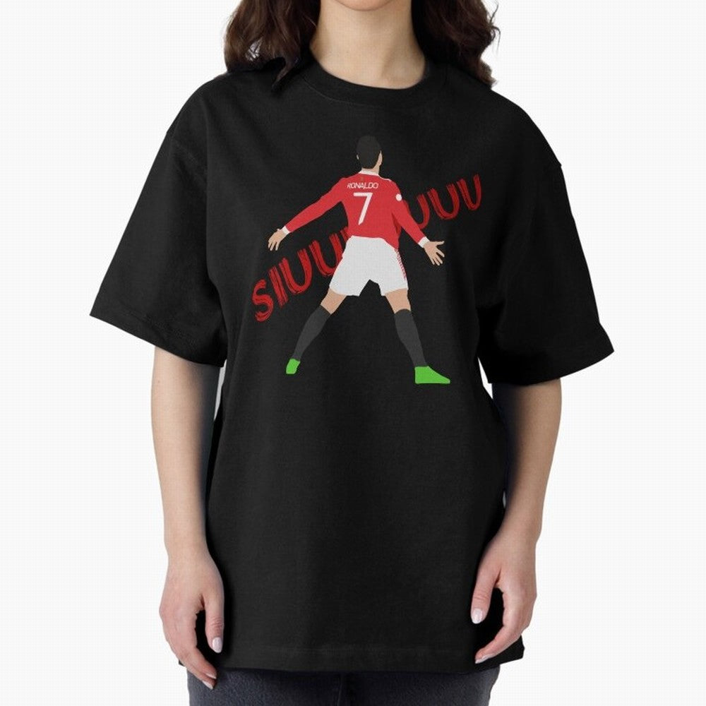 Cristano Ronaldo Celebration Block Art SIUUUU with text Oversized T-Shirt Bring Match Day Fire to FIFA World Cup 2026 Spirit, Connected to England, Messi and Cristiano Ronaldo, Game Day Rituals, Football Legends, Country Pride and the Road to the
