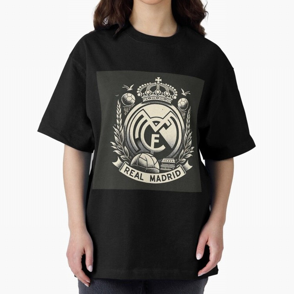 VIntage Style Real Madrid Logo Oversized T-Shirt Represent Football Lovers during FIFA World Cup 2026 for Fans of CR7 and Netherlands, Bringing Fan Favorite Moments, National Team Passion, Big Match Drama and Soccer History; Made for Collectors Who