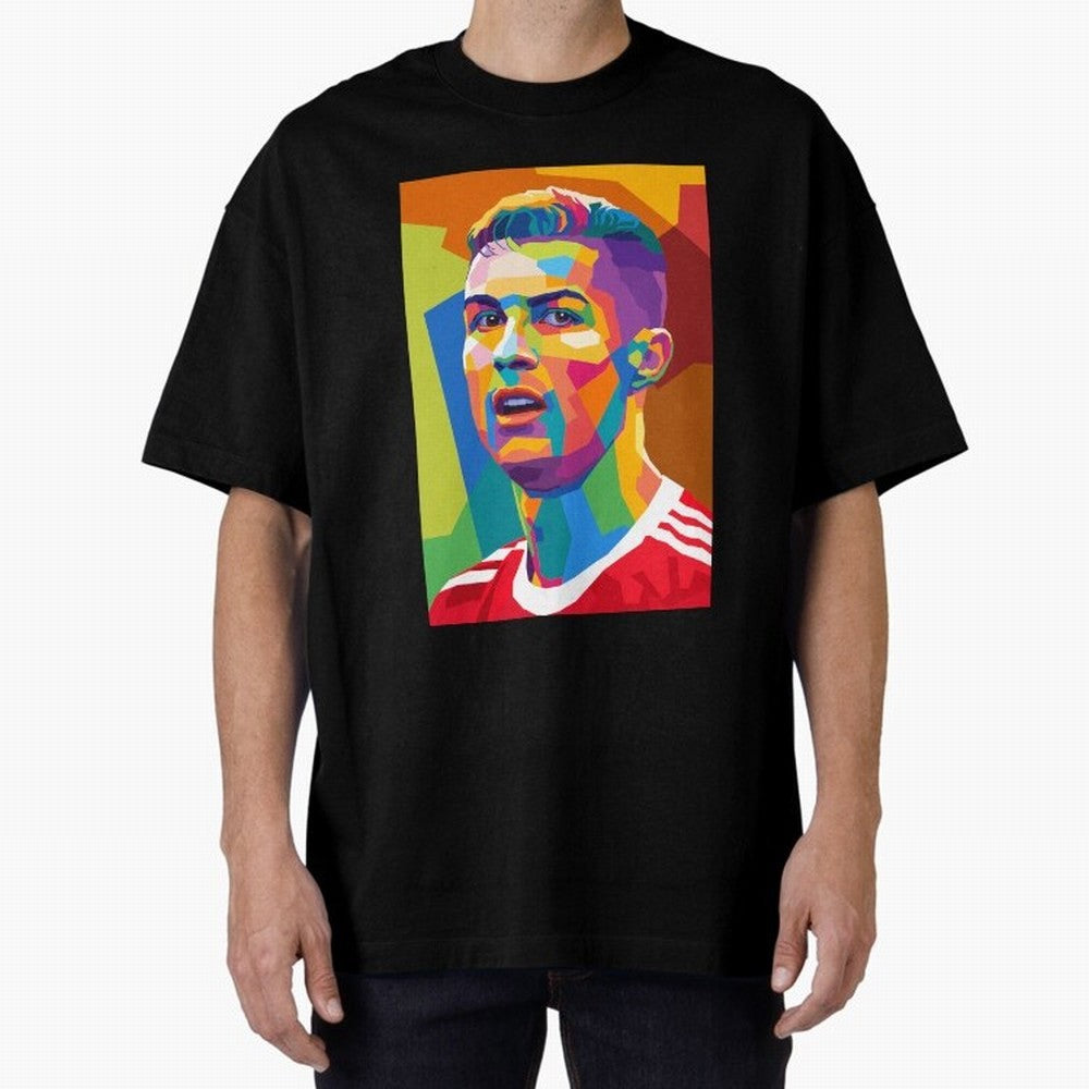 Cristiano Ronaldo Wpap Pop Art Oversized T-Shirt Show Match Day Excitement for FIFA World Cup 2026 Group Stage for Fans of Messi, Neymar and Mbappe and Brazil, Portugal and Argentina, Bringing Football History, Final Match Energy, Crowd Noise and