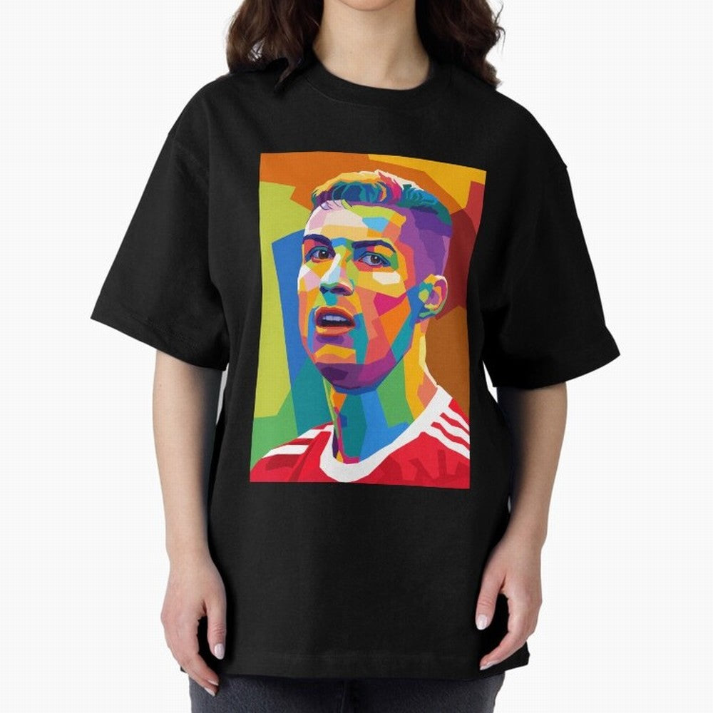 Cristiano Ronaldo Wpap Pop Art Oversized T-Shirt Show Match Day Excitement for FIFA World Cup 2026 Group Stage for Fans of Messi, Neymar and Mbappe and Brazil, Portugal and Argentina, Bringing Football History, Final Match Energy, Crowd Noise and