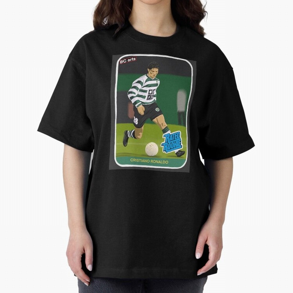 Sporting Lisbon Cristiano Ronaldo Rookie Card Artwork Oversized T-Shirt Bring Stadium Energy to FIFA World Cup 2026 with Haaland, Portugal, Spain and Germany Energy, Goal Celebration Energy, Supporter Heritage, Football Icons and Worldwide