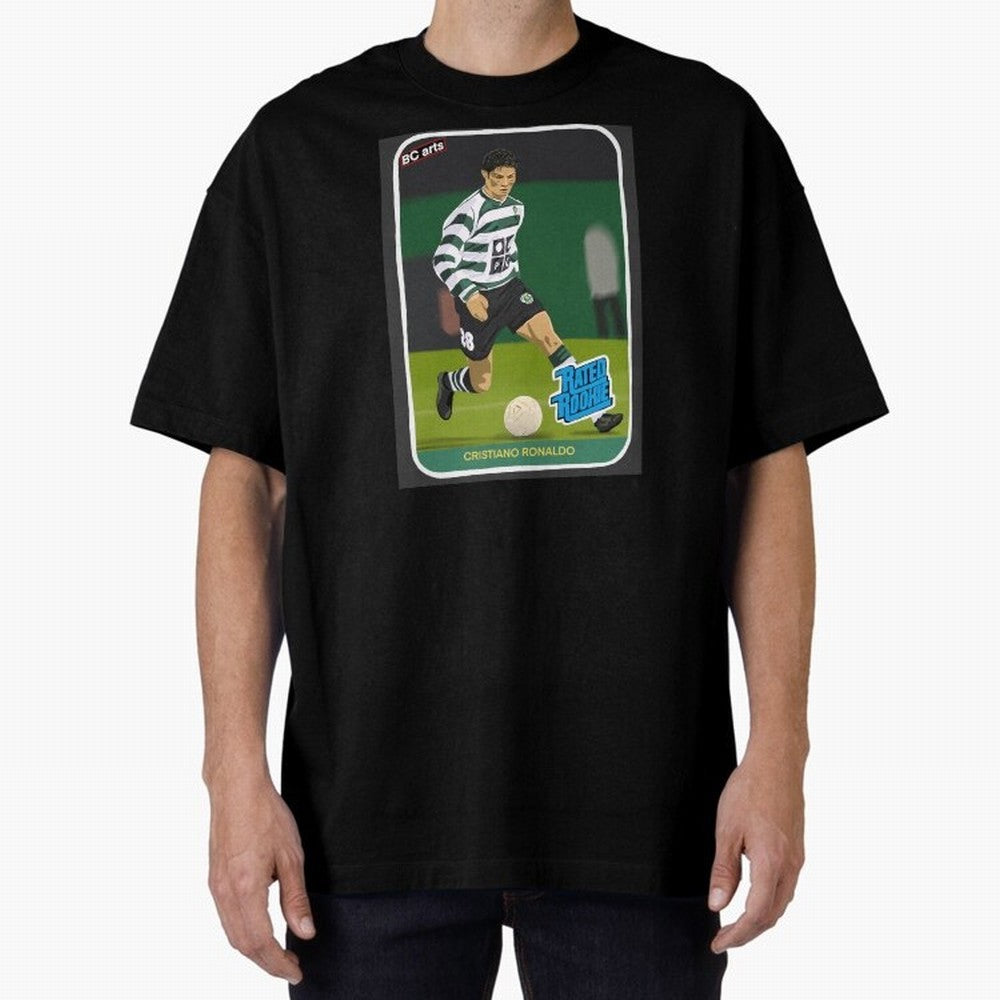 Sporting Lisbon Cristiano Ronaldo Rookie Card Artwork Oversized T-Shirt Bring Stadium Energy to FIFA World Cup 2026 with Haaland, Portugal, Spain and Germany Energy, Goal Celebration Energy, Supporter Heritage, Football Icons and Worldwide