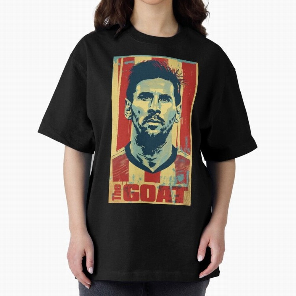 Messi The GOAT Graphic poster design Oversized T-Shirt Support Iconic Players in Global Football Passion for FIFA World Cup 2026 USA Canada Mexico, with CR7, Brazil, Portugal and Argentina, Stadium Chants, National Pride, Trophy Dreams and