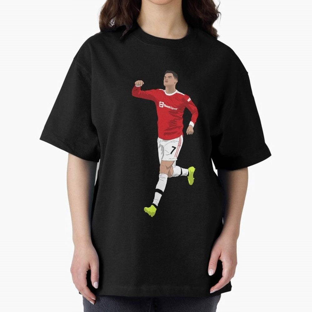 Cristiano Ronaldo Right Here Goal Celebration Oversized T-Shirt Honor the Beautiful Game during Global Football Passion for FIFA World Cup 2026 Group Stage, Made for Mbappe, Portugal, Spain and Germany, Vintage Soccer Flavor, Modern Football Stars,