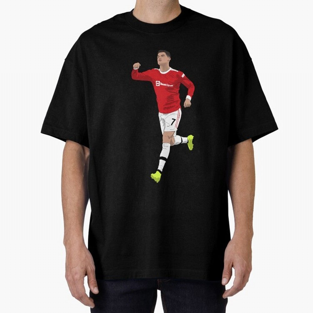 Cristiano Ronaldo Right Here Goal Celebration Oversized T-Shirt Honor the Beautiful Game during Global Football Passion for FIFA World Cup 2026 Group Stage, Made for Mbappe, Portugal, Spain and Germany, Vintage Soccer Flavor, Modern Football Stars,
