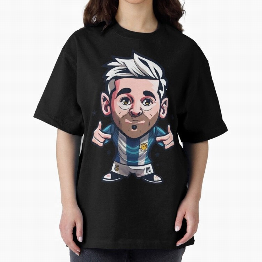 Lionel Messi Oversized T-Shirt Stand with Match Day Hype around FIFA World Cup 2026 Group Stage, Neymar, Haaland and Cristiano Ronaldo, France and Portugal, Match Day Excitement, Supporter Culture, Golden Goals and Global Football Passion; Built