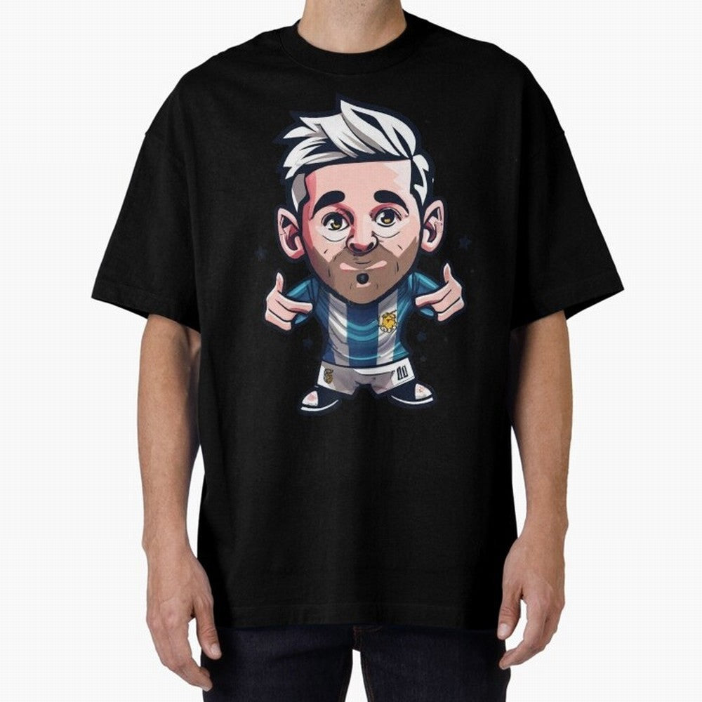 Lionel Messi Oversized T-Shirt Stand with Match Day Hype around FIFA World Cup 2026 Group Stage, Neymar, Haaland and Cristiano Ronaldo, France and Portugal, Match Day Excitement, Supporter Culture, Golden Goals and Global Football Passion; Built