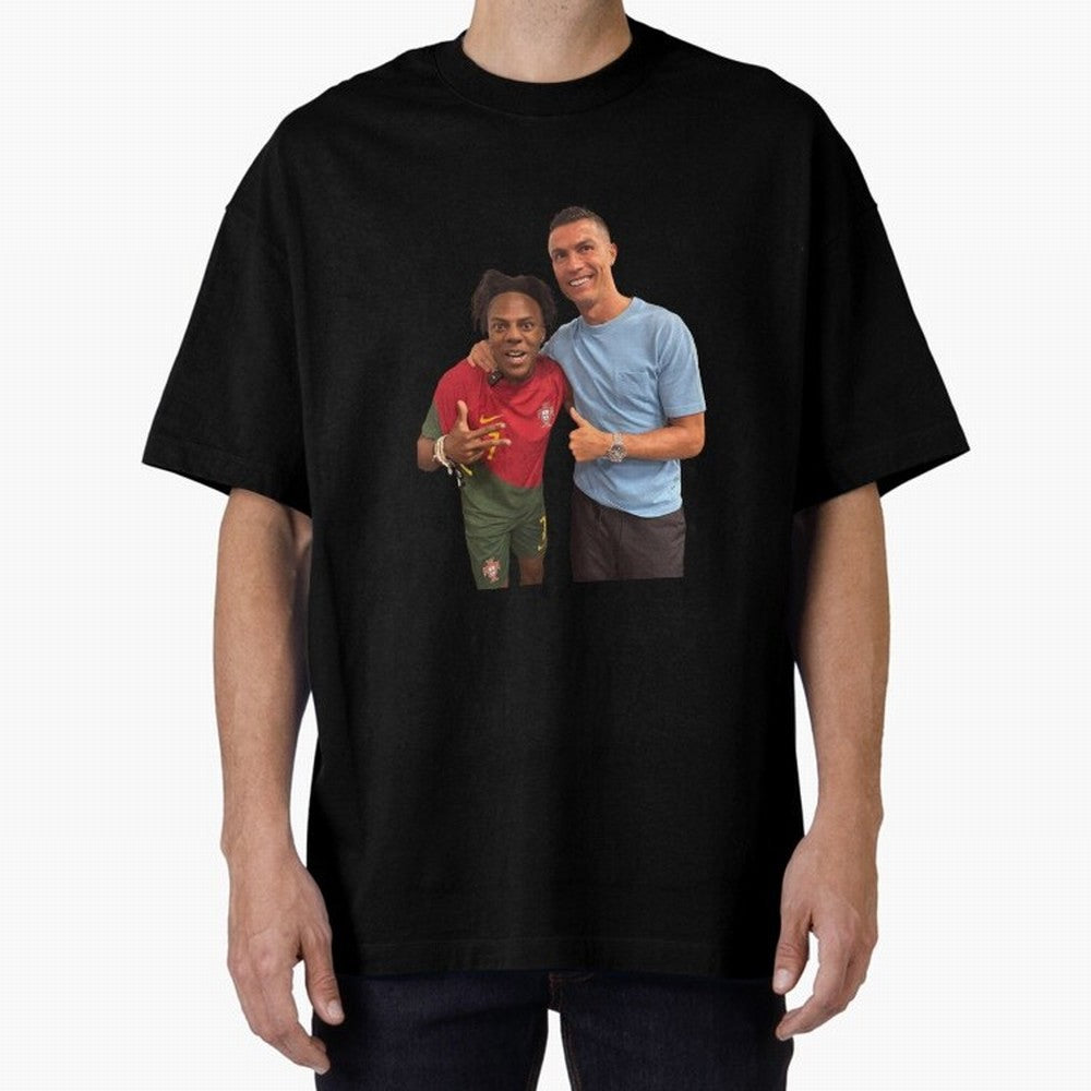ISHOWSPEED MET RONALDO Oversized T-Shirt Elevate the FIFA World Cup 2026 USA Canada Mexico Journey through Cristiano Ronaldo Highlights, Brazil, Portugal and Argentina Pride, Vintage Soccer Flavor, Modern Football Stars, National Flags and Final