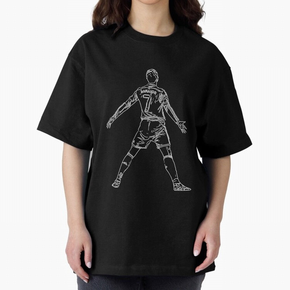 CR7 Cristiano Ronaldo Signature Celebration Siuuuuu Line Art White Oversized T-Shirt Celebrate Football Dreams Across the FIFA World Cup 2026 USA Canada Mexico Journey through Mbappe and Neymar Highlights, England and Germany Pride, Football