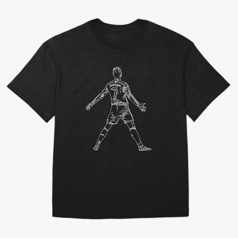 CR7 Cristiano Ronaldo Signature Celebration Siuuuuu Line Art White Oversized T-Shirt Celebrate Football Dreams Across the FIFA World Cup 2026 USA Canada Mexico Journey through Mbappe and Neymar Highlights, England and Germany Pride, Football
