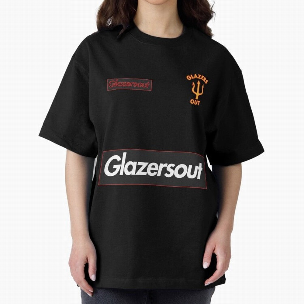 GlazersOut Red Manchester Kit V-Neck Oversized T-Shirt Carry the Colors and Pride of Global Football Passion for FIFA World Cup 2026 USA Canada Mexico, Centered on Haaland, Germany, Football Festival Excitement, Trophy Ambitions, Country Rivalries