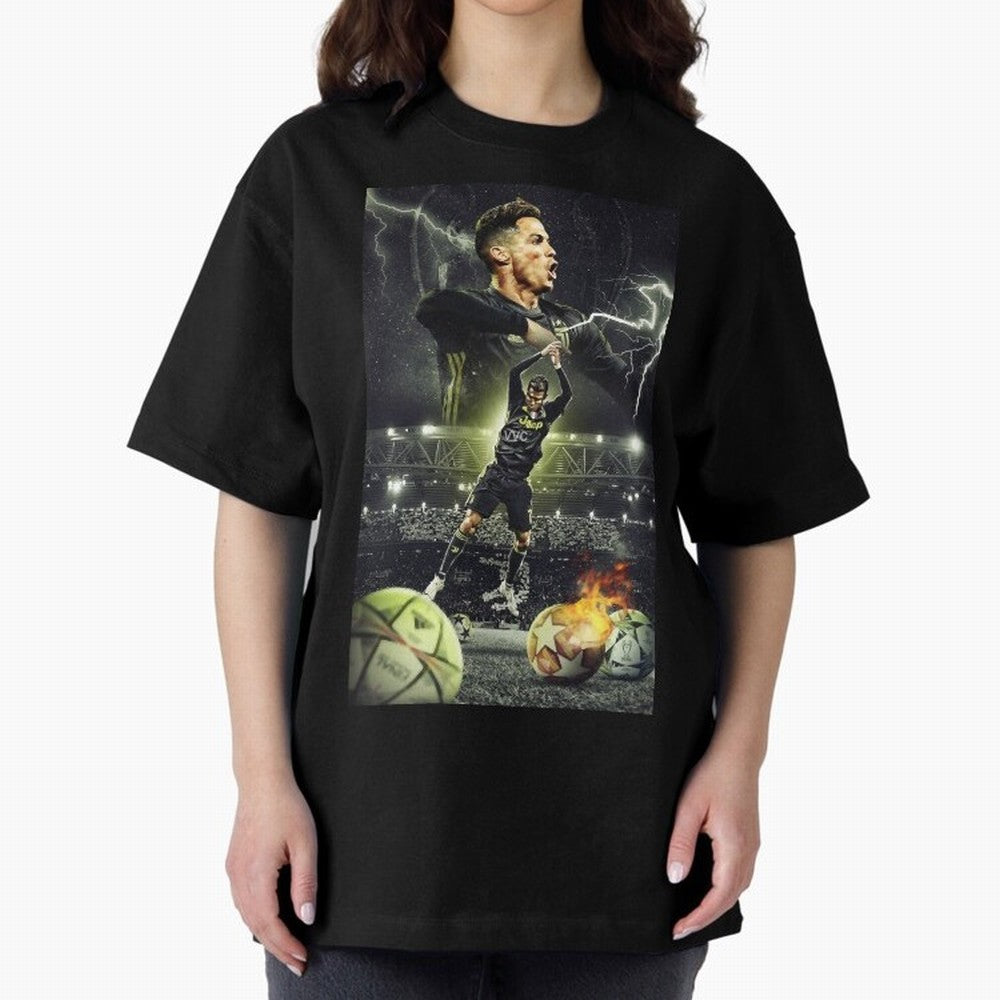 Ronaldo Illustration Oversized T-Shirt Bring Global Football Passion for FIFA World Cup 2026 USA Canada Mexico, Connected to CR7, Argentina and Brazil, Stadium Memories, Football Loyalty, International Chants and Championship Tradition; Ideal for