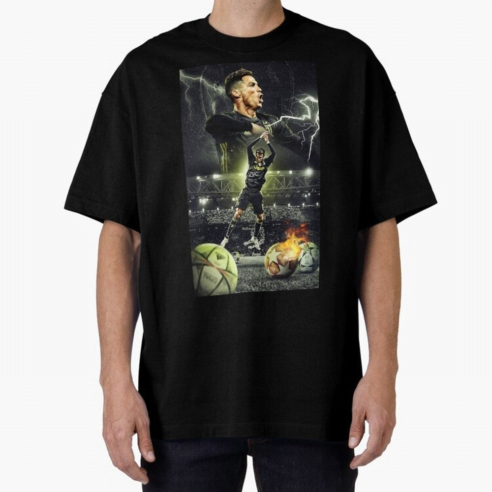 Ronaldo Illustration Oversized T-Shirt Bring Global Football Passion for FIFA World Cup 2026 USA Canada Mexico, Connected to CR7, Argentina and Brazil, Stadium Memories, Football Loyalty, International Chants and Championship Tradition; Ideal for