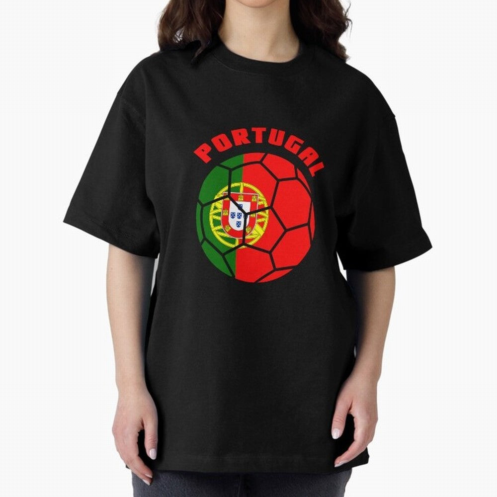 Portugal Football Soccer Ball Oversized T-Shirt Stand Proud for Global Football Passion for FIFA World Cup 2026 Group Stage, Highlighting Messi, CR7 and Mbappe, Brazil, Classic Soccer Heritage, Championship Pressure, Fan Loyalty and International