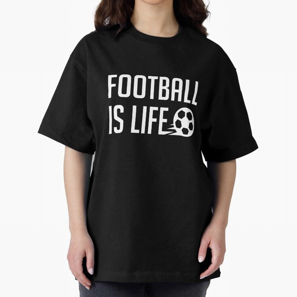 Football Is Life (Blue BG) Oversized T-Shirt Fuel the Hype around FIFA World Cup 2026 USA Canada Mexico Connected to CR7 and Messi, Germany Energy, Worldwide Fan Energy, Dramatic Goals, Stadium Lights and Championship Celebrations; Perfect for