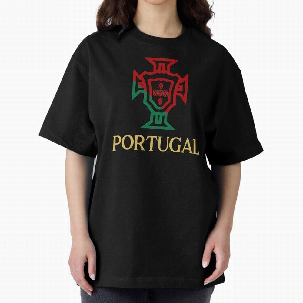 Portugal Tuga D Gold Oversized T-Shirt Remember Global Football Passion for FIFA World Cup 2026 Group Stage, Centered on Messi and Cristiano Ronaldo, Germany, Championship Spirit, Famous Goals, Roaring Crowds and International Football Unity; Ideal