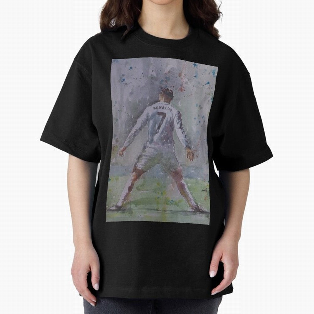 Cristiano Ronaldo - Portrait 2 Oversized T-Shirt Bring Trophy Dreams to Global Football Passion for FIFA World Cup 2026, Filled with Cristiano Ronaldo, Haaland and CR7, Germany, Sports Nostalgia, International Competition, Famous Players and
