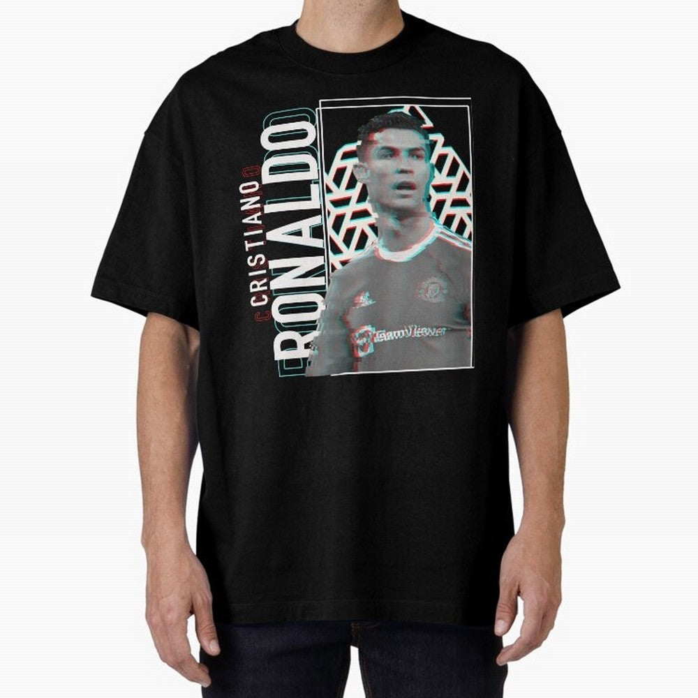 Cristiano Ronaldo Glith Effect Oversized T-Shirt Celebrate Classic Football Spirit in Global Football Passion for FIFA World Cup 2026 USA Canada Mexico, Connected to Cristiano Ronaldo, Haaland and CR7, Spain and Netherlands, Soccer Culture,