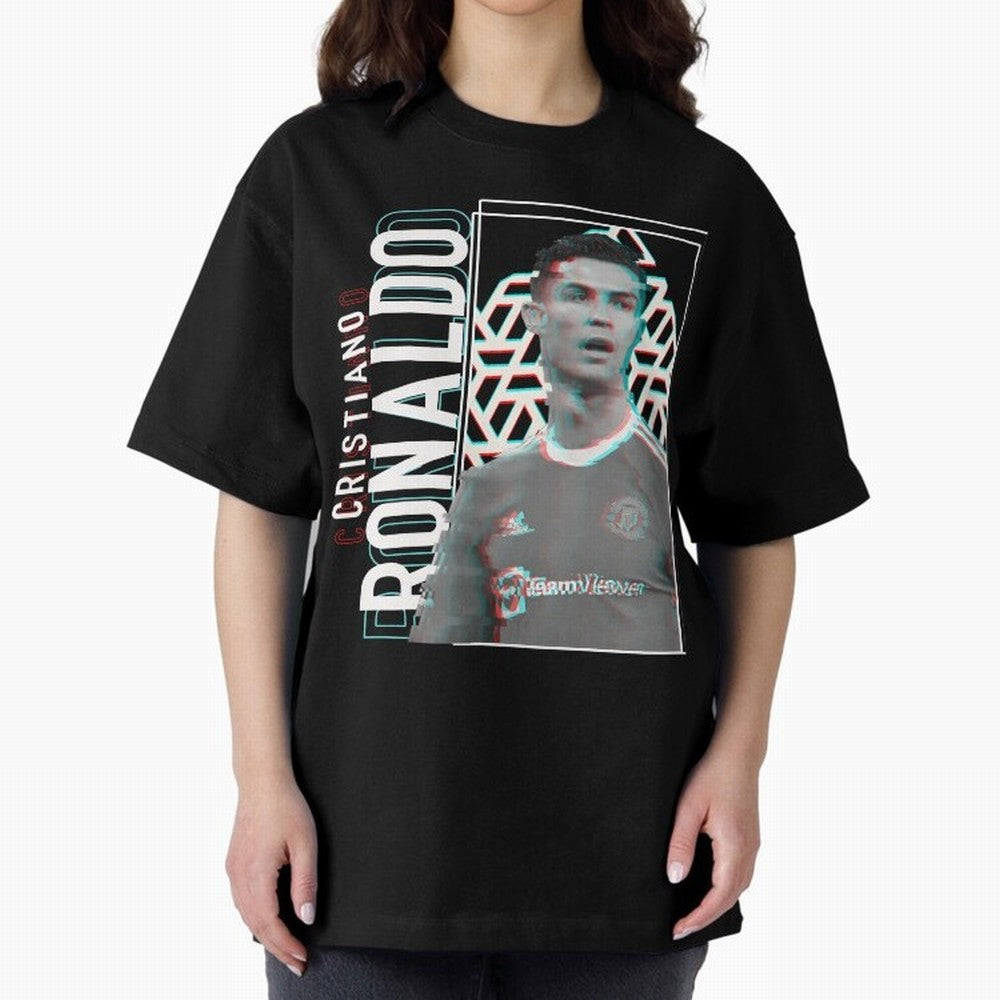 Cristiano Ronaldo Glith Effect Oversized T-Shirt Celebrate Classic Football Spirit in Global Football Passion for FIFA World Cup 2026 USA Canada Mexico, Connected to Cristiano Ronaldo, Haaland and CR7, Spain and Netherlands, Soccer Culture,