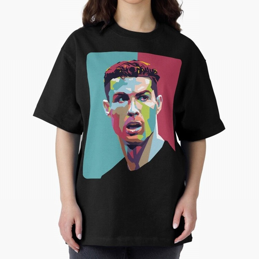 Cristiano Ronaldo 7 Pop Art Portrait Oversized T-Shirt Show Support during Global Football Passion for FIFA World Cup 2026, Driven by Cristiano Ronaldo, Argentina and Brazil, Championship Spirit, Famous Goals, Roaring Crowds and International