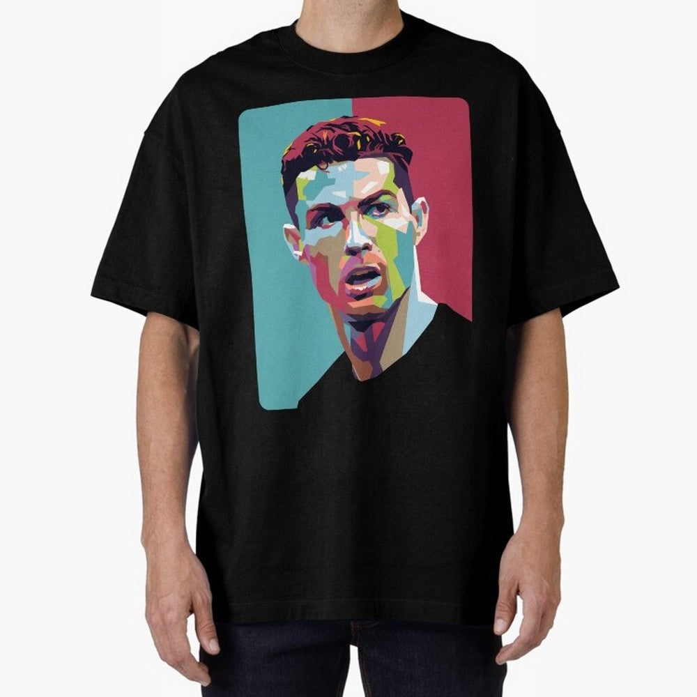 Cristiano Ronaldo 7 Pop Art Portrait Oversized T-Shirt Show Support during Global Football Passion for FIFA World Cup 2026, Driven by Cristiano Ronaldo, Argentina and Brazil, Championship Spirit, Famous Goals, Roaring Crowds and International
