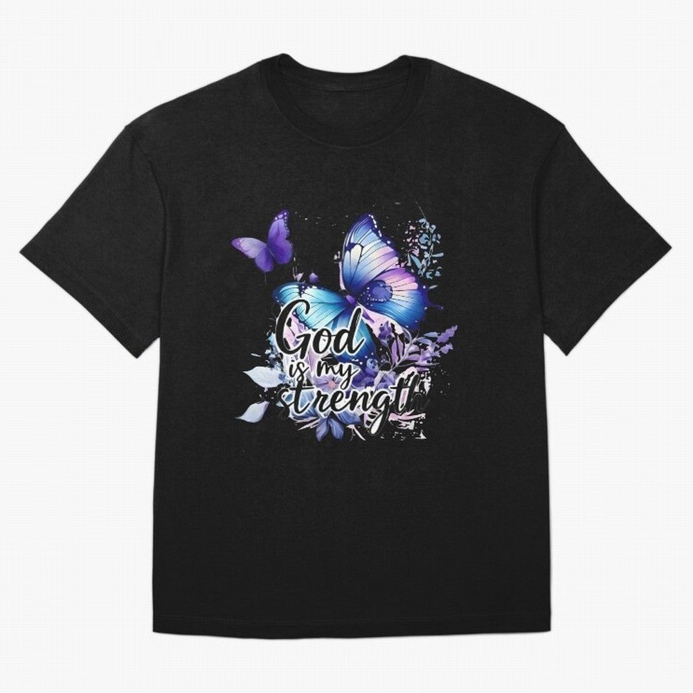 God is My Strength - Blue Butterfly Watercolor Art Oversized T-Shirt Celebrate the Biggest Stage of FIFA World Cup 2026 USA Canada Mexico with Cristiano Ronaldo, Spain and Netherlands Energy, Football Festival Excitement, Trophy Ambitions, Country